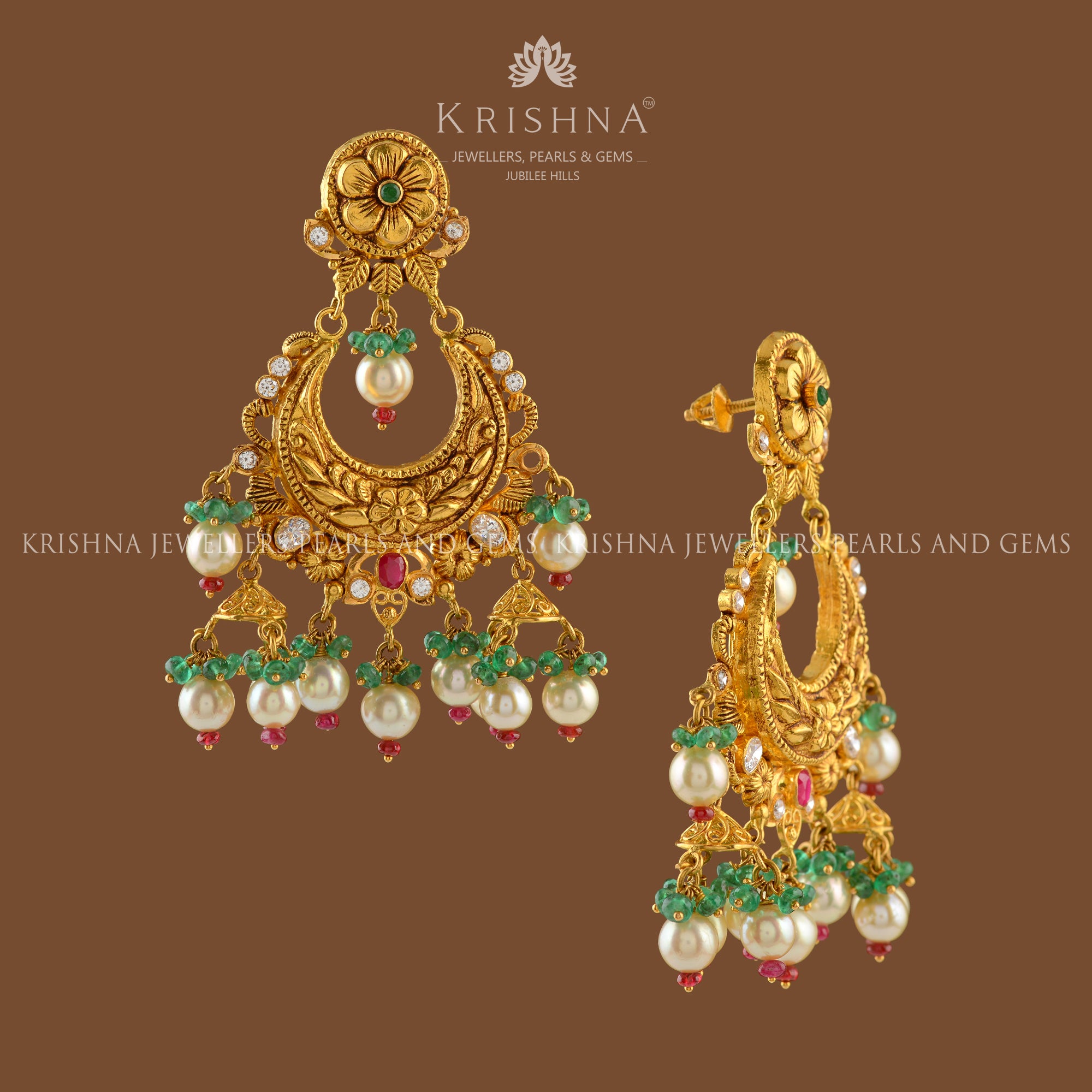 Regal Gold Chandbali Earrings - Krishna Jewellers Pearls and Gems